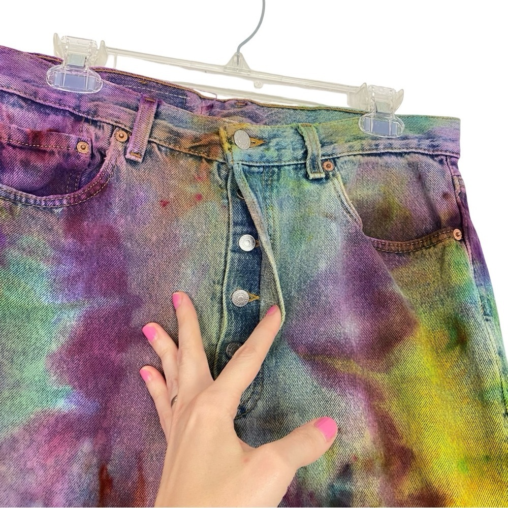Vintage Levi’s Jeans Waist Size 30 31 Levis 501 Tie Dye VTG 90s Button Fly Multi - Picture 4 of 15